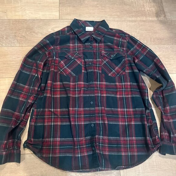 COLUMBIA WOMENS RED AND GREEN CORDUROY LONG SLEEVE BUTTON SHIRT XL - Picture 1 of 8